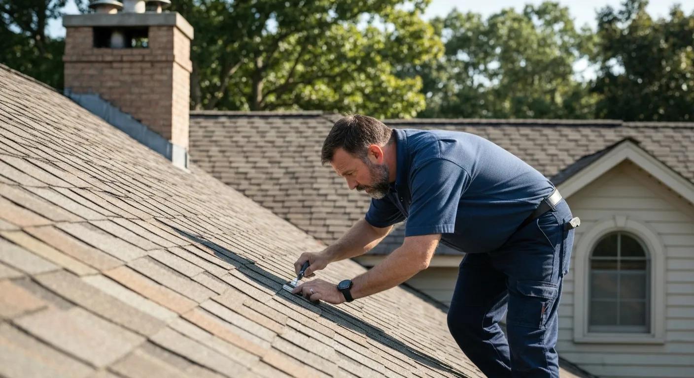Home inspector examining a roof, illustrating the importance of thorough home inspections before purchase