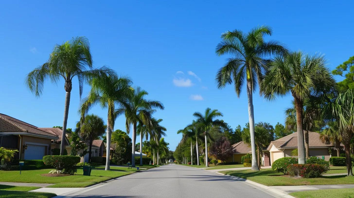 a quiet, upscale neighborhood in Nokomis florida with plenty of mature palm trees