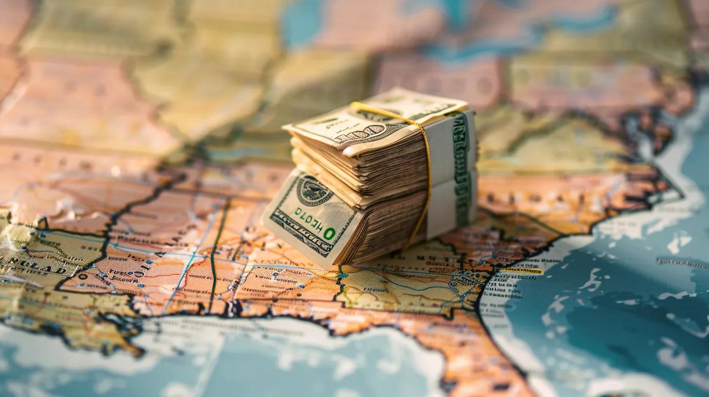 Stack of cash on a map of the southeastern United States, symbolizing earnest money deposits in real estate transactions.