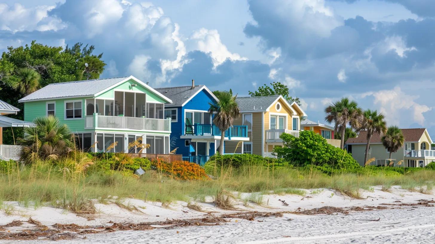 A row of three typical beach homes on Holmes Beach on Anna Maria Island