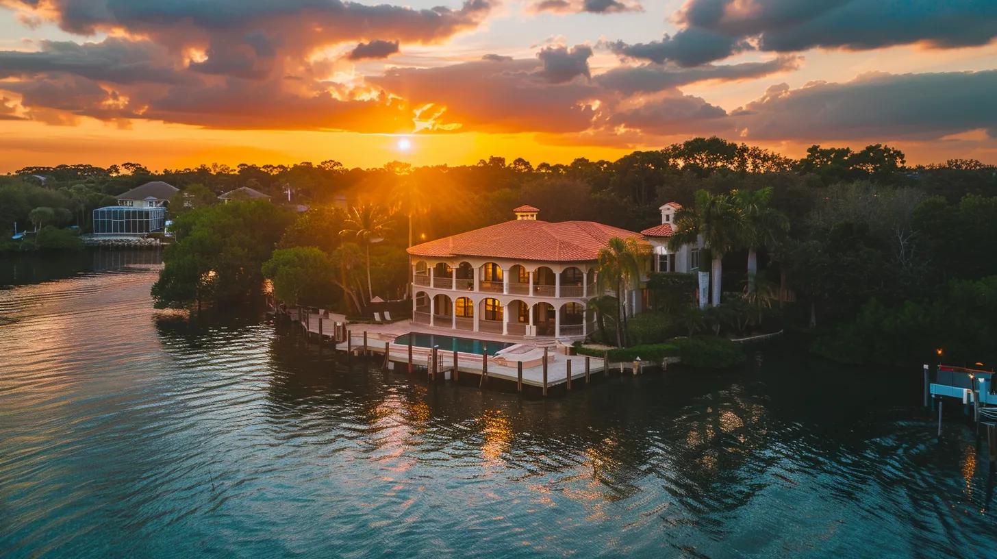 20260124-165142-41408cf1d396d530-9190c548-3f62-4d6c-beaf-27e4236d9fc2.webp An incredible Osprey Florida Waterfront home from a distance with the sun setting in the background