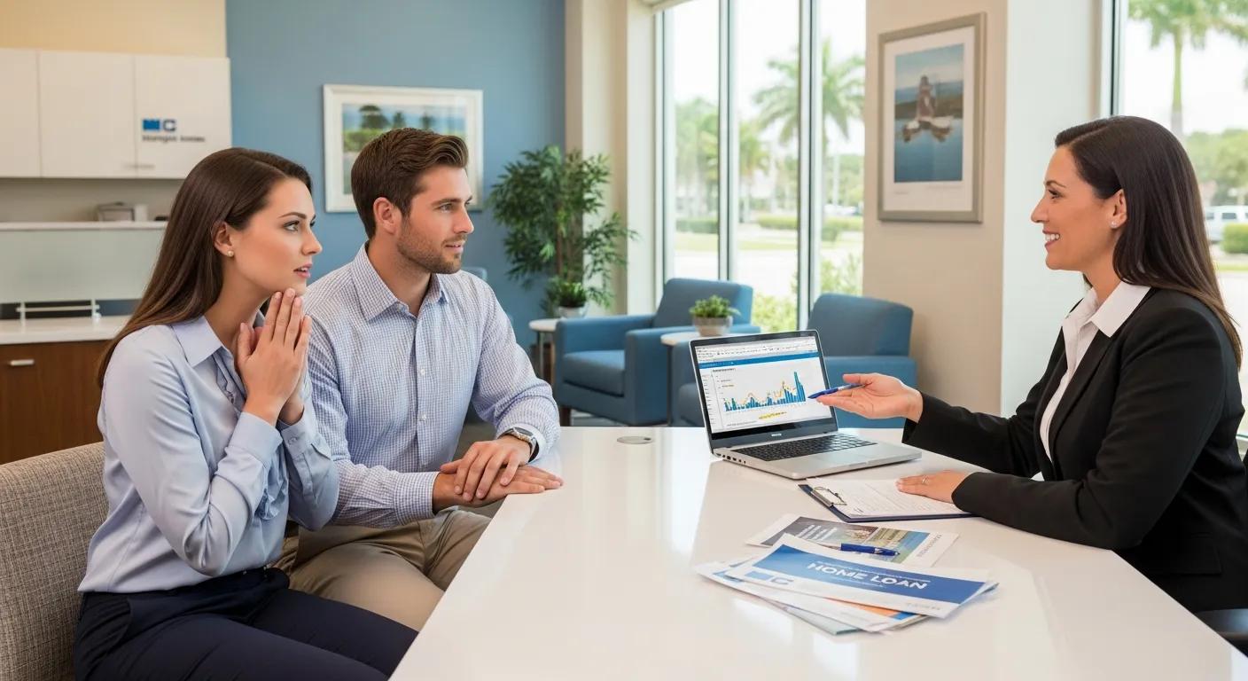 First Time Home Buyer at Bank talking to Mortgage Specialist in Florida