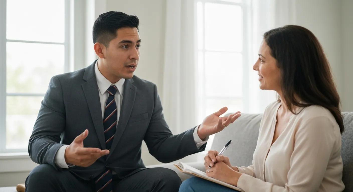 Seller's agent discussing staging options with a homeowner, emphasizing the responsibilities of a listing agent