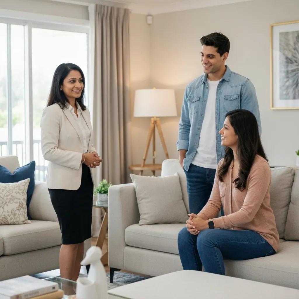 Real estate agent showing a home to clients, highlighting buyer representation in real estate transactions
