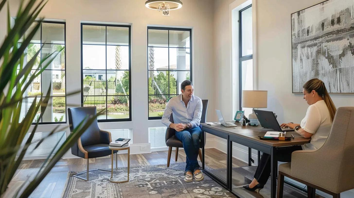 A Morgando Realtor working with a happy home buyer at Waterside Place in Lakewood Ranch