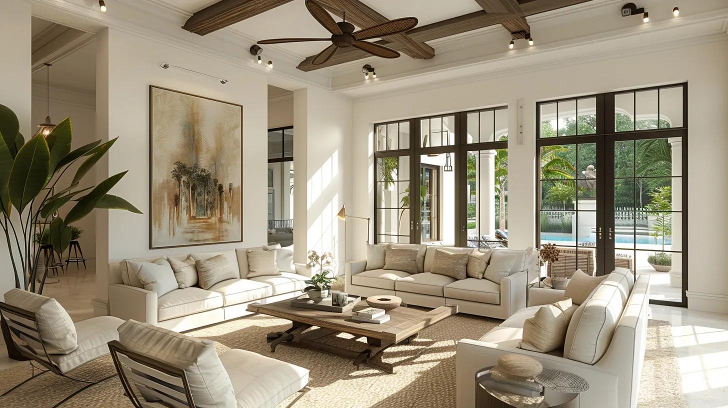A florida living room with two ceiling fans
